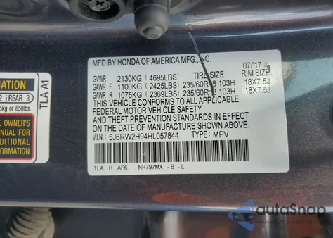 2017 Honda Cr-V Touring z USA, uszkodzony, nr VIN 5J6RW2H94HL057844